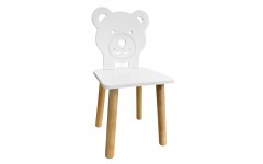 Детский стул Мишка с бантиком  белого цвета с  натуральными ножками