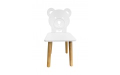 Детский стул Мишка с бантиком  белого цвета с  натуральными ножками